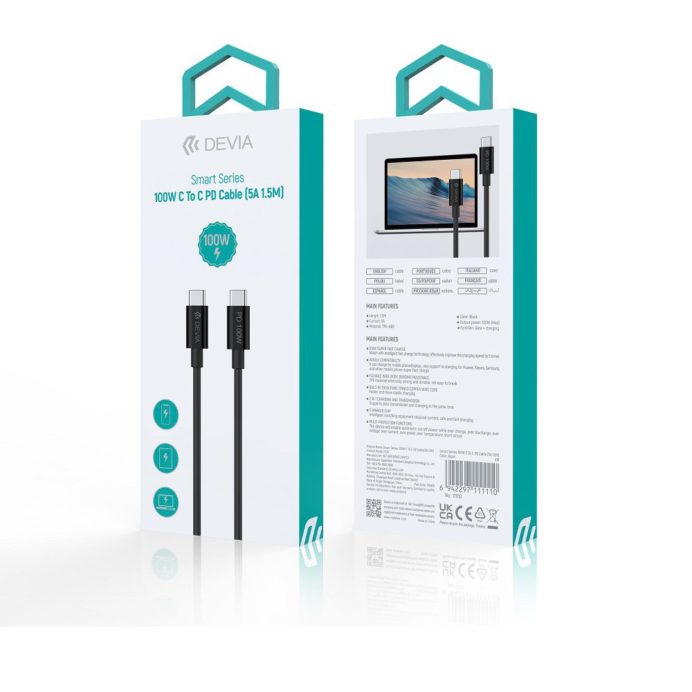 Devia cable Smart EC317 PD USB-C - USB-C 1,5 m 100W 5A black