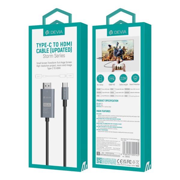 Devia cable Storm EC084 USB-C - HDMI 4K 60 Hz 2,0 m black