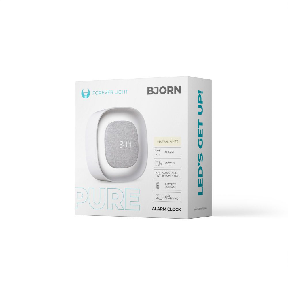 420215_oryg Alarm clock with Night Light LED PURE FNL-03 BJORN white square Forever Light