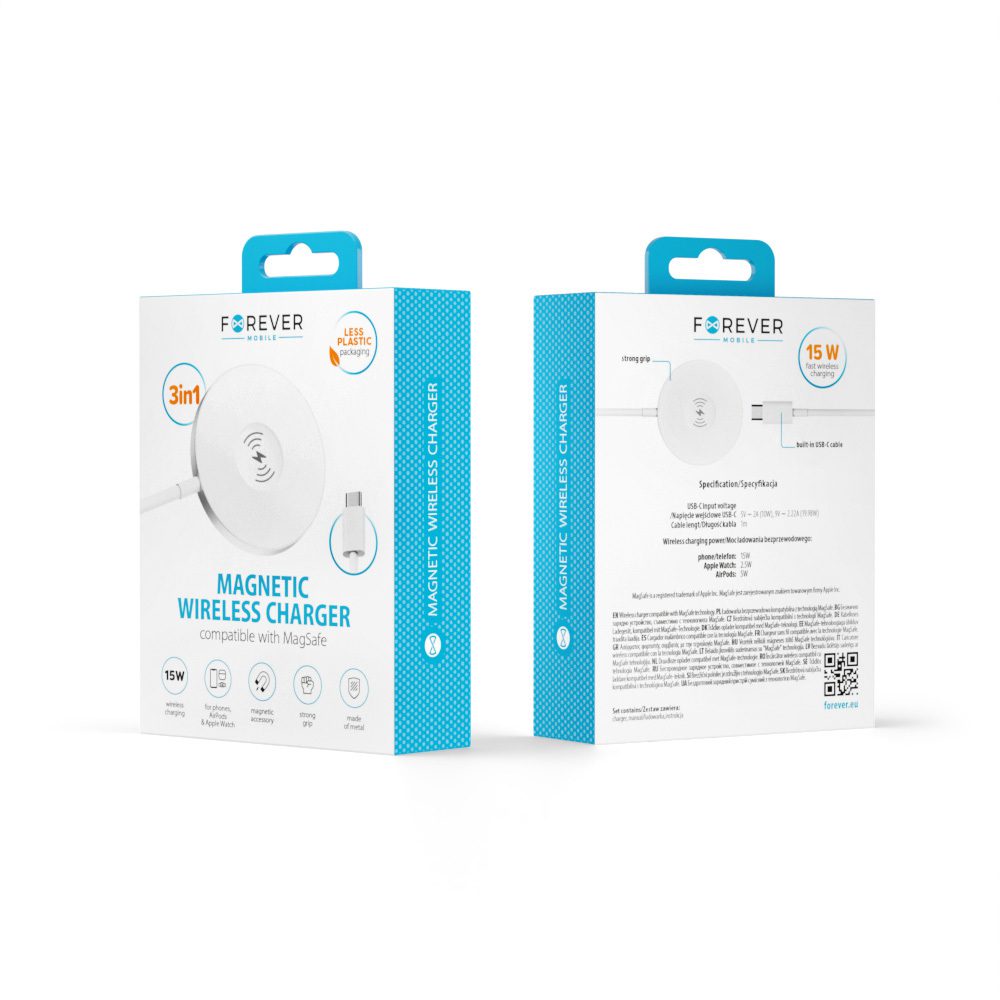 421096_oryg Forever MAWC-400 magnetic wireless charger 15W white 3in1
