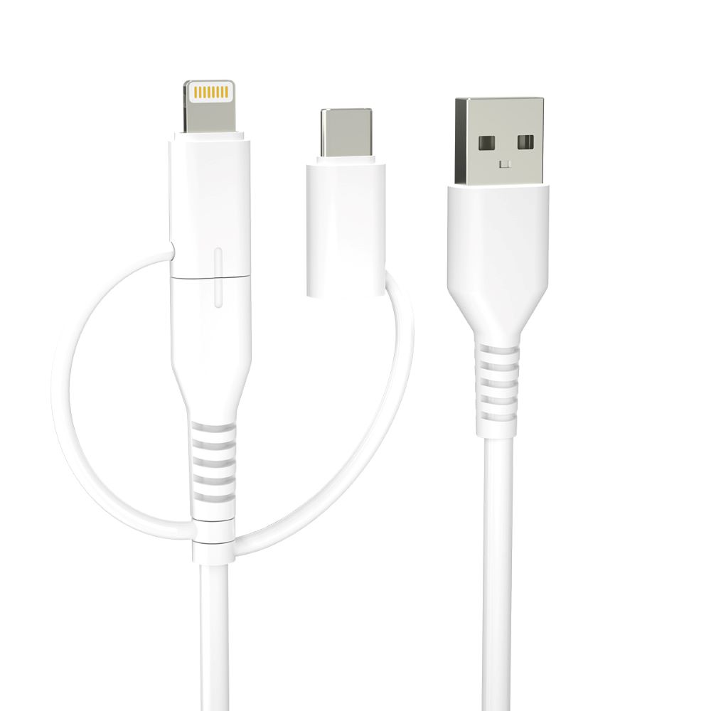 Forever recycling  cable 3w1 1,5m 2,4A USB-A -USB-C+ microUSB  + Lightning KR3W1-00 white