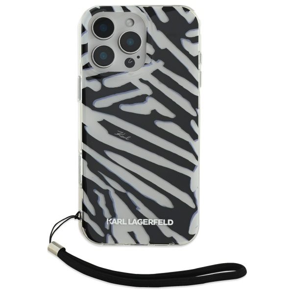 Karl Lagerfeld case for iPhone 16 Pro 6,3" KLHCP16LHZBPKCCK black Hard IML Zebra Pattern & Cord