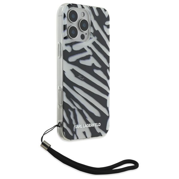 Karl Lagerfeld case for iPhone 16 Pro 6,3" KLHCP16LHZBPKCCK black Hard IML Zebra Pattern & Cord