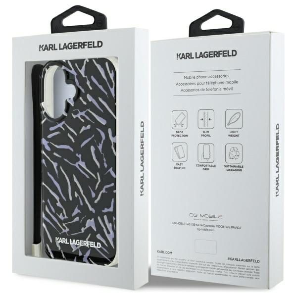 Karl Lagerfeld case for iPhone 16 Plus 6,7" KLHCP16MHZBPKCCU Purple Hard Zebra With Cord