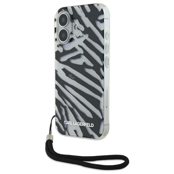 Karl Lagerfeld case for iPhone 16 6,1" KLHCP16SHZBPKCCK black Hard IML Zebra Pattern & Cord