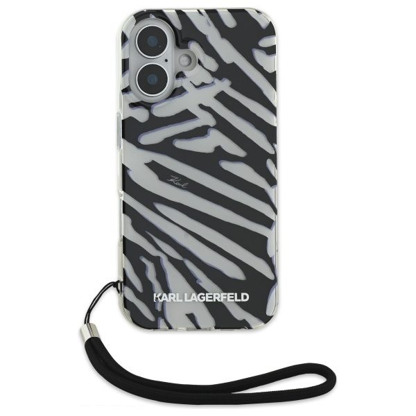 Karl Lagerfeld case for iPhone 16 6,1" KLHCP16SHZBPKCCK black Hard IML Zebra Pattern & Cord
