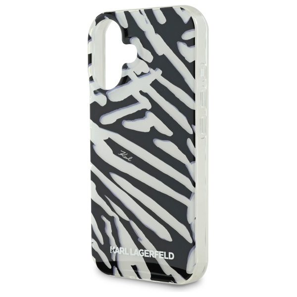 Karl Lagerfeld case for iPhone 16 6,1" KLHCP16SHZBPKCCK black Hard IML Zebra Pattern & Cord