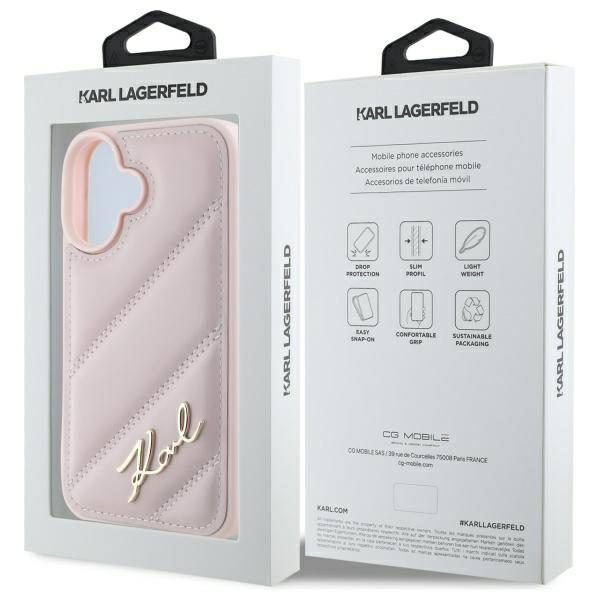 Karl Lagerfeld case for iPhone 16 6,1" KLHCP16SPQDSMGP pink Hard Quilted Signature