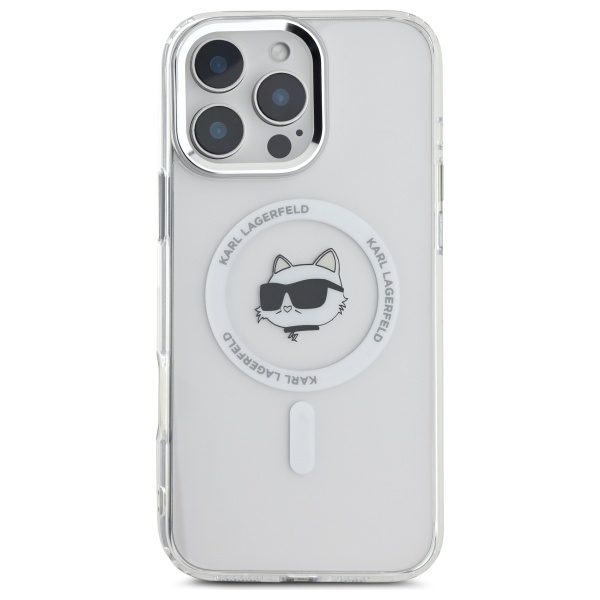 Karl Lagerfeld case for iPhone 16 Pro 6,3" KLHMP16LHLSCHH white Hard IML Metal Choupette Head MagSafe