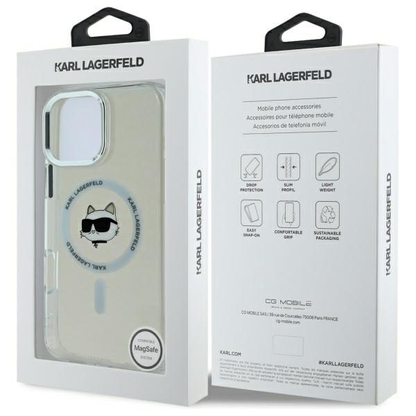 Karl Lagerfeld case for iPhone 16 Pro 6,3" KLHMP16LHLSCHH white Hard IML Metal Choupette Head MagSafe