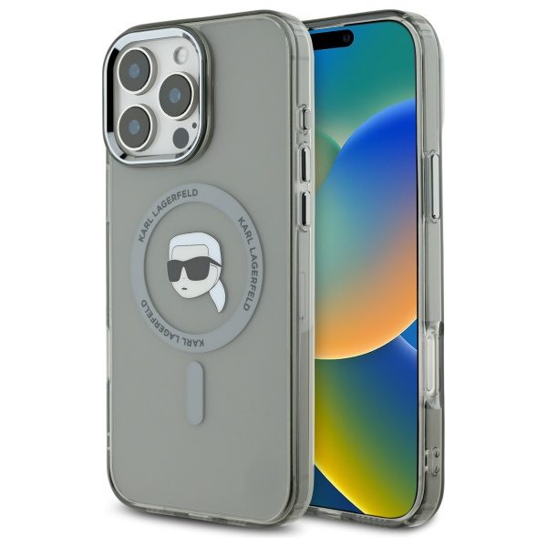 Karl Lagerfeld case for iPhone 16 Pro 6,3" KLHMP16LHLSKIK black Hard IML Metal Karl Head MagSafe