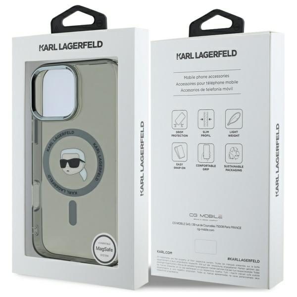 Karl Lagerfeld case for iPhone 16 Pro 6,3" KLHMP16LHLSKIK black Hard IML Metal Karl Head MagSafe