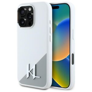 Karl Lagerfeld case for iPhone 16 Pro 6,3" KLHMP16LSCMKMPCH white Hard Silicone Shadow Metal Initial MagSafe