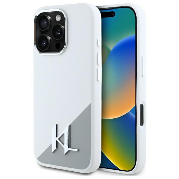 421788_oryg Karl Lagerfeld case for iPhone 16 Pro 6,3" KLHMP16LSCMKMPCH white Hard Silicone Shadow Metal Initial MagSafe