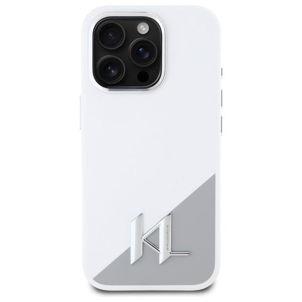 421790_oryg Karl Lagerfeld case for iPhone 16 Pro 6,3" KLHMP16LSCMKMPCH white Hard Silicone Shadow Metal Initial MagSafe