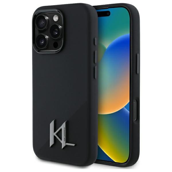Karl Lagerfeld case for iPhone 16 Pro 6,3" KLHMP16LSCMKMPCK black Hard Silicone Shadow Metal Initial MagSafe