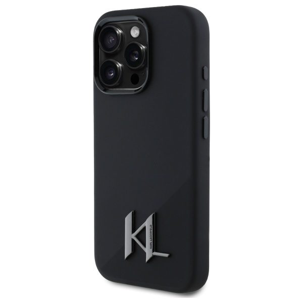 Karl Lagerfeld case for iPhone 16 Pro 6,3" KLHMP16LSCMKMPCK black Hard Silicone Shadow Metal Initial MagSafe