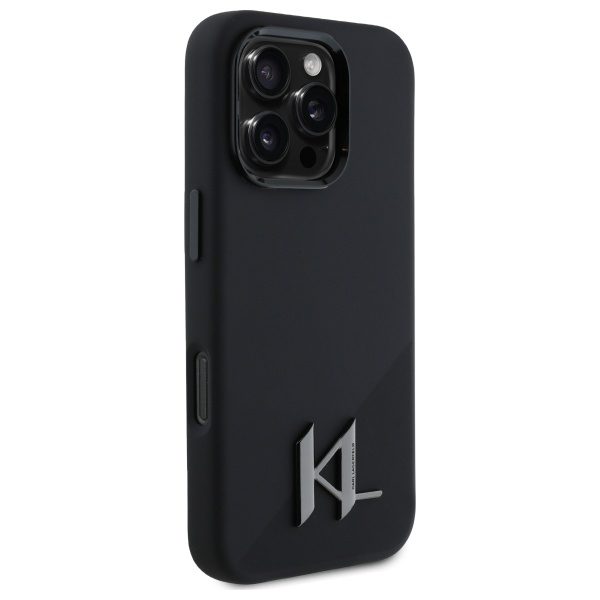 Karl Lagerfeld case for iPhone 16 Pro 6,3" KLHMP16LSCMKMPCK black Hard Silicone Shadow Metal Initial MagSafe