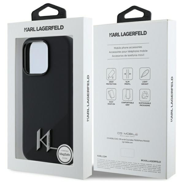 Karl Lagerfeld case for iPhone 16 Pro 6,3" KLHMP16LSCMKMPCK black Hard Silicone Shadow Metal Initial MagSafe