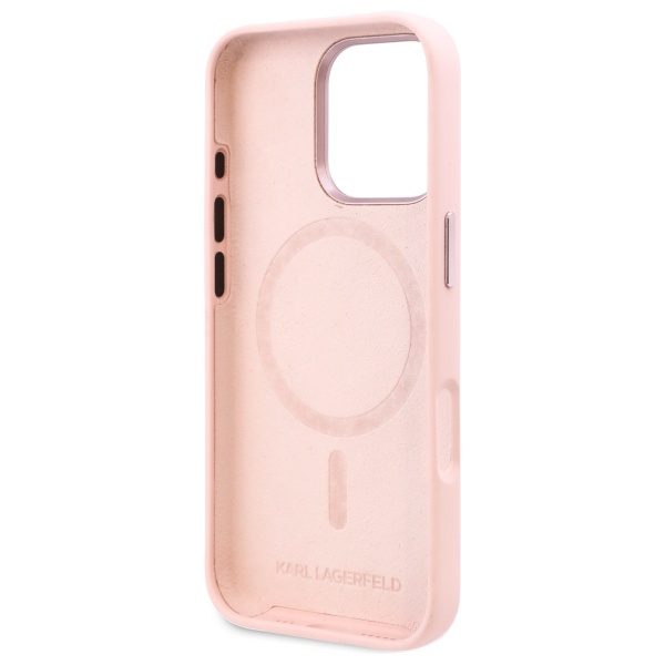 Karl Lagerfeld case for iPhone 16 Pro 6,3" KLHMP16LSCMKMPCP pink Hard Silicone Shadow Metal Initial MagSafe