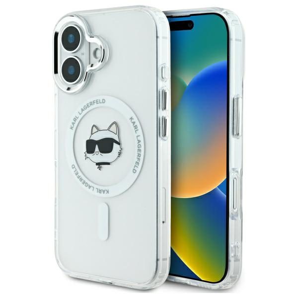 Karl Lagerfeld case for iPhone 16 6,1" KLHMP16SHLSCHH white Hard IML Metal Choupette Head MagSafe