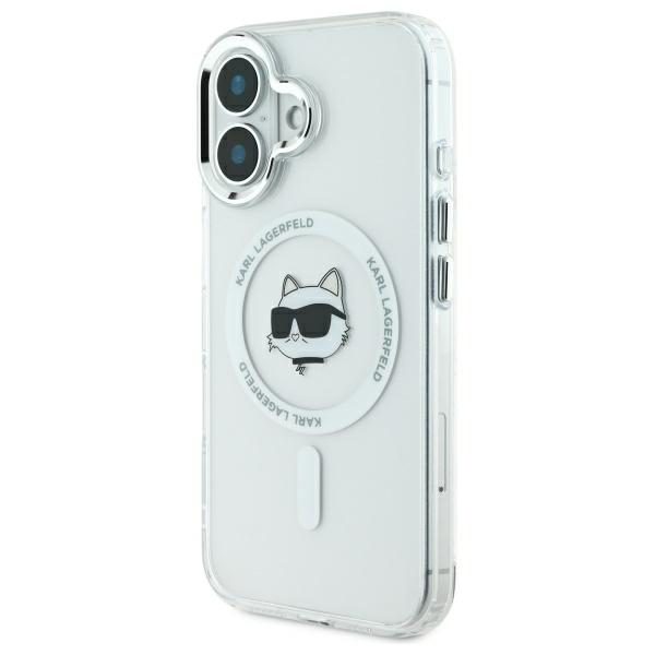 Karl Lagerfeld case for iPhone 16 6,1" KLHMP16SHLSCHH white Hard IML Metal Choupette Head MagSafe