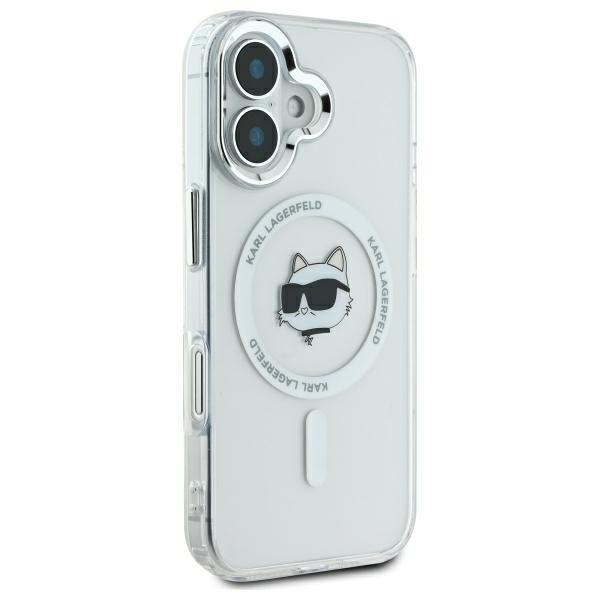 Karl Lagerfeld case for iPhone 16 6,1" KLHMP16SHLSCHH white Hard IML Metal Choupette Head MagSafe