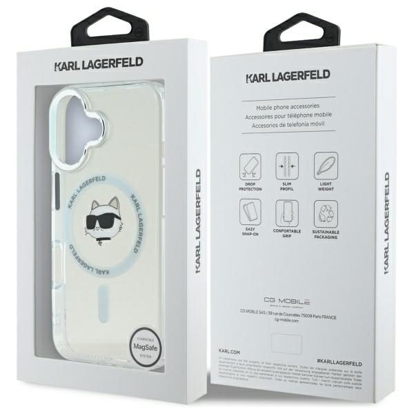 Karl Lagerfeld case for iPhone 16 6,1" KLHMP16SHLSCHH white Hard IML Metal Choupette Head MagSafe