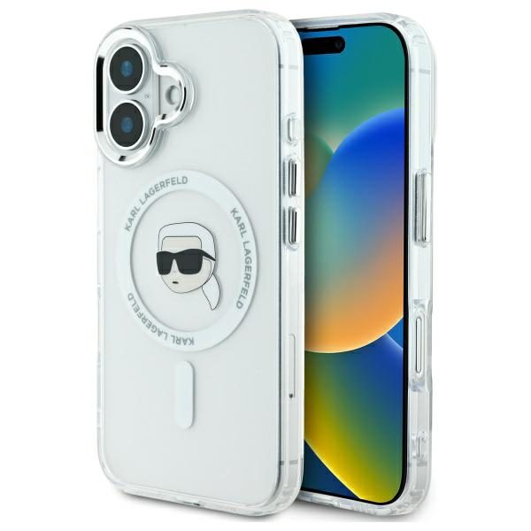 Karl Lagerfeld case for iPhone 16 6,1" KLHMP16SHLSKIH white Hard IML Metal Karl Head MagSafe