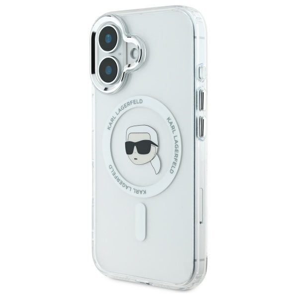 Karl Lagerfeld case for iPhone 16 6,1" KLHMP16SHLSKIH white Hard IML Metal Karl Head MagSafe