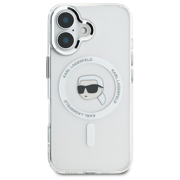 Karl Lagerfeld case for iPhone 16 6,1" KLHMP16SHLSKIH white Hard IML Metal Karl Head MagSafe