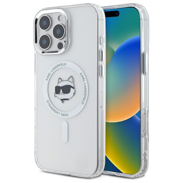 Karl Lagerfeld case for iPhone 16 Pro Max 6,9" KLHMP16XHLSCHH white Hard IML Metal Choupette Head MagSafe