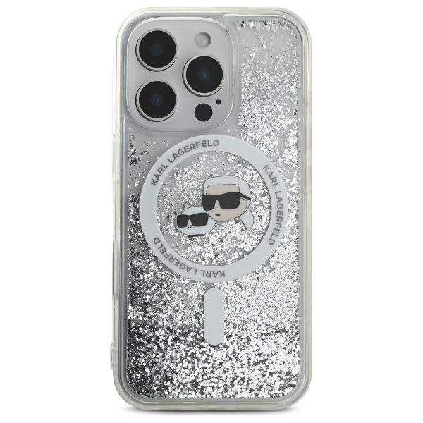 Karl Lagerfeld case for iPhone 16 Pro Max 6,9" KLHMP16XLGKCSGH transparent Hard Liquid Glitter Karl&Choupette Head MagSafe