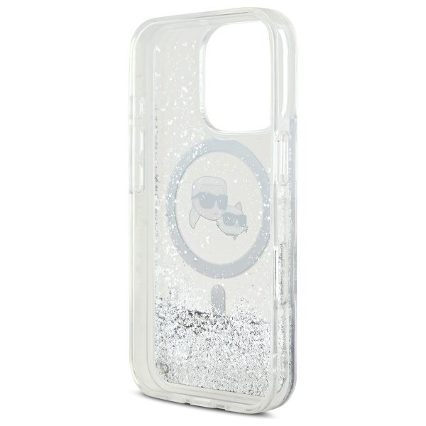 Karl Lagerfeld case for iPhone 16 Pro Max 6,9" KLHMP16XLGKCSGH transparent Hard Liquid Glitter Karl&Choupette Head MagSafe