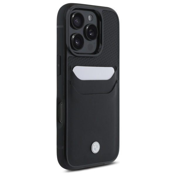 BMW case for iPhone 16 Pro Max 6,9" BMHCP16X22RSEPK Hardcase Sign Leather Cardslot black