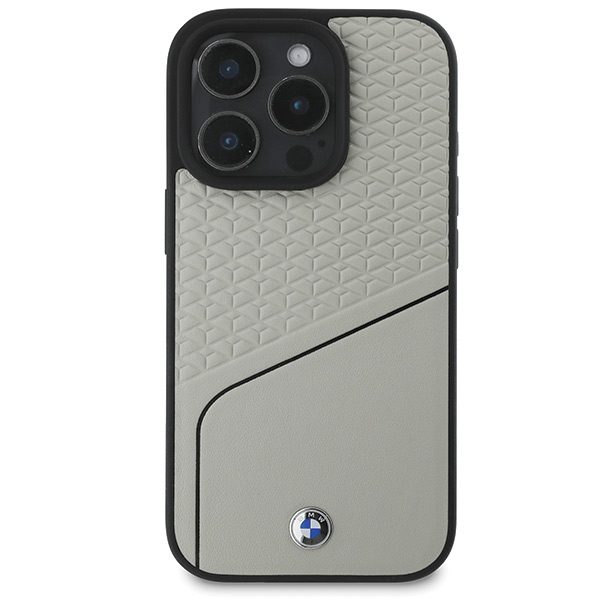 BMW case for iPhone 16 Pro 6,3" BMHMP16L23RDCLG Hardcase Sign Leather Textured and Line MagSafe gray
