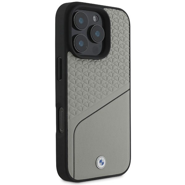 BMW case for iPhone 16 Pro 6,3" BMHMP16L23RDCLG Hardcase Sign Leather Textured and Line MagSafe gray