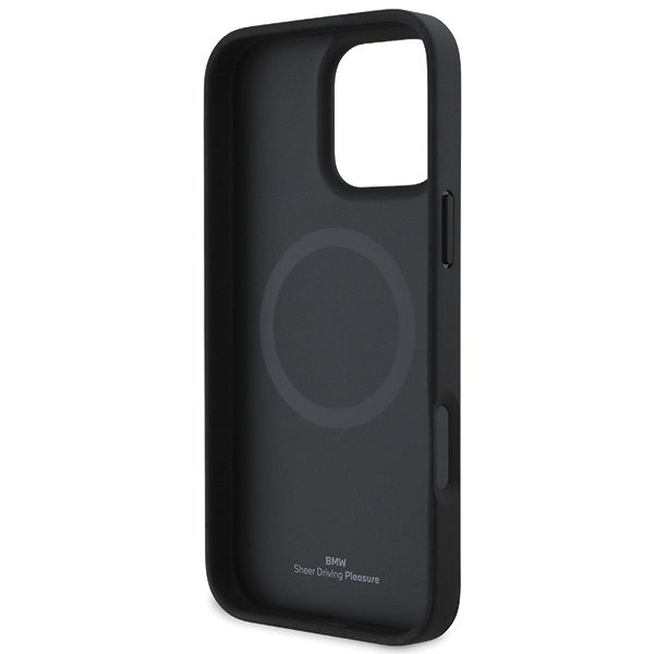 BMW case for iPhone 16 Pro 6,3" BMHMP16L23RDCLG Hardcase Sign Leather Textured and Line MagSafe gray