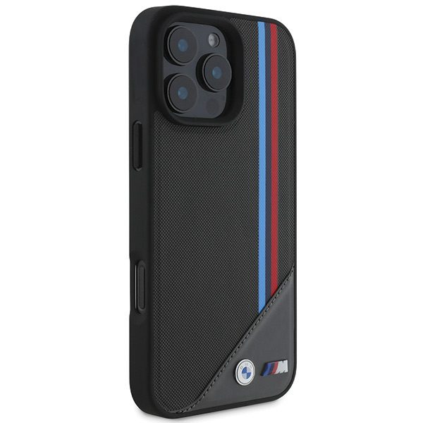 BMW case for iPhone 16 6,1" BMHMP16S23PUTRK Hardcase M Meshed Tricolor Stripes MagSafe black