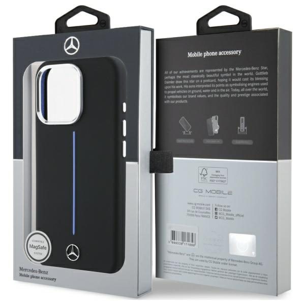Mercedes case for iPhone 16 Pro 6,3" MEHMP16L23SUMBK Hardcase Silicone Blue Stripe MagSafe black