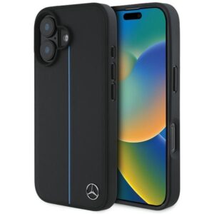 Mercedes case for iPhone 16 6,1" MEHMP16S23RURBK Hardcase MB Blue Line Leather MagSafe black