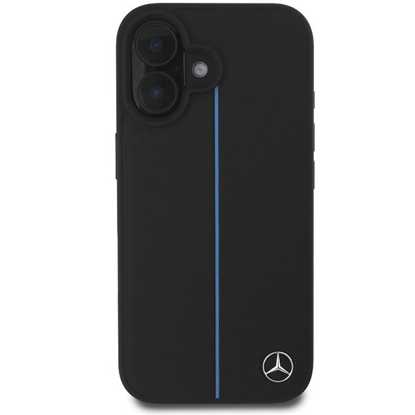 Mercedes case for iPhone 16 6,1" MEHMP16S23RURBK Hardcase MB Blue Line Leather MagSafe black