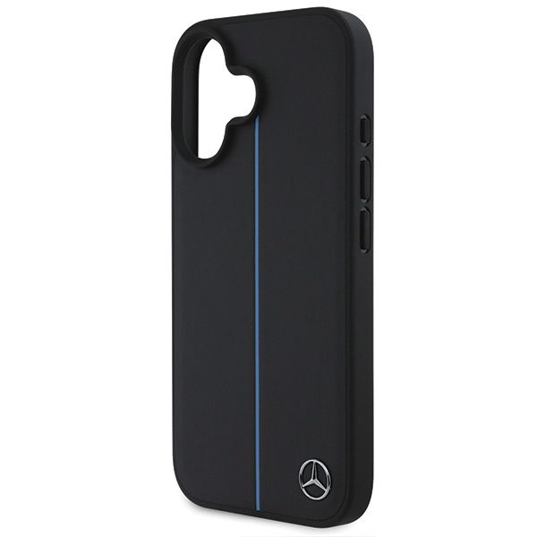 Mercedes case for iPhone 16 6,1" MEHMP16S23RURBK Hardcase MB Blue Line Leather MagSafe black