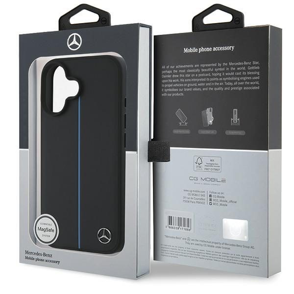 Mercedes case for iPhone 16 6,1" MEHMP16S23RURBK Hardcase MB Blue Line Leather MagSafe black