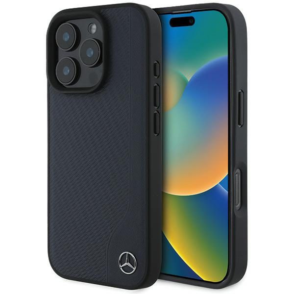 Mercedes case for iPhone 16 Pro Max 6,9" MEHMP16X23RBGVV Hardcase MB Wood Imitation Leather MagSafe navy blue