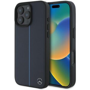 Mercedes case for iPhone 16 Pro Max 6,9" MEHMP16X23RURBV Hardcase MB Blue Line Leather MagSafe navy blue