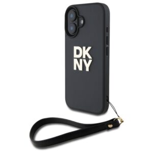 DKNY HC PU Wrist Strap and Stack Logo case for iPhone 16 6,1" black
