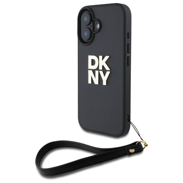 DKNY HC PU Wrist Strap and Stack Logo case for iPhone 16 6,1" black