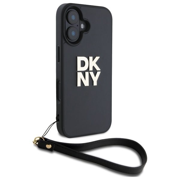DKNY HC PU Wrist Strap and Stack Logo case for iPhone 16 6,1" black