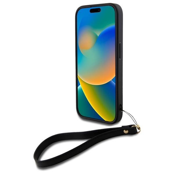 DKNY HC PU Wrist Strap and Stack Logo case for iPhone 16 6,1" black